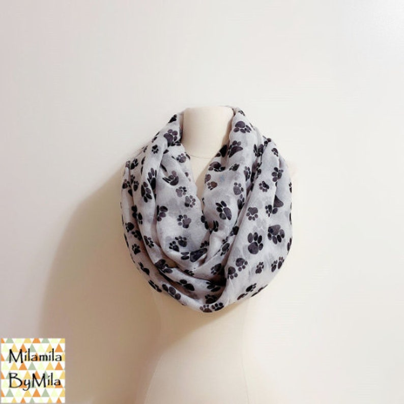 Dog Paw Scarf, Dog Paw Infinity Scarf, Off white black Scarf, Dog Paw Print Scarf,f,Ladies Women Scarves, Dog Lover Gift image 3