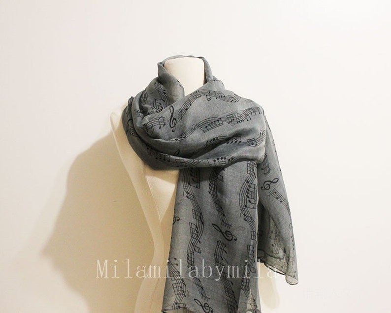 Gray Music Infinity Scarf, Piano Infinity Scarf, Music Sheet Scarf, Music Note Scarf, Music Teacher Gift, Music Gift, Piano Shawl image 3