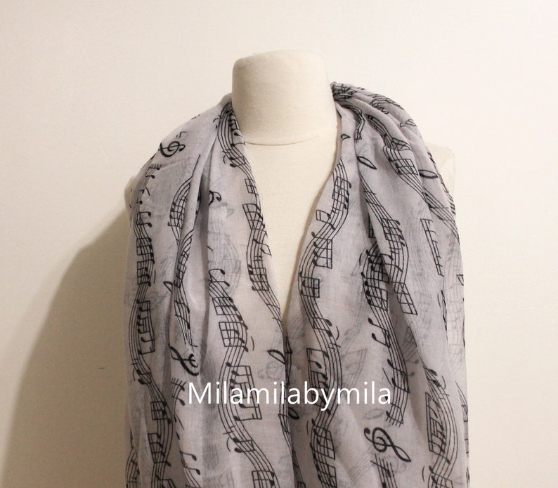 Music Infinity Scarf, Piano Infinity Scarf, Music Sheet Scarf, Music Note Scarf, Music Teacher Gift, Music Gift, Music Decor, Piano Shawl image 2