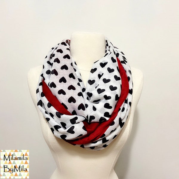 Écharpe coeur infini, impression d'amour, impression coeur, cadeau de la Saint-Valentin, foulard imprimé coeur, cadeau pour elle, cadeau pour femme, cadeau pour petite amie