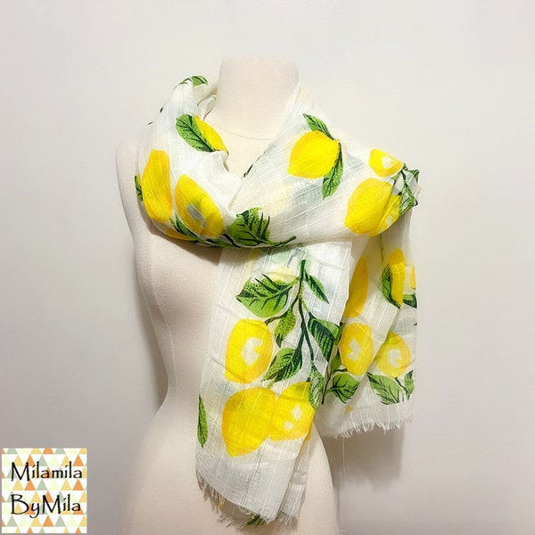 Lemon Scarf, Lemon Tree Scarf, Meyer Lemon, Wallpaper Decor, Summer Vibe Scarf, House Plant Scarf, Scarf gift, Floral Scarf, Tropical Plant