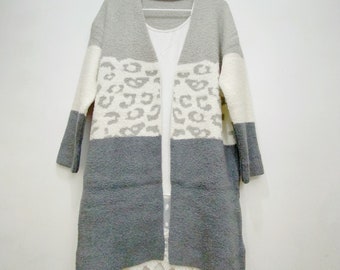 leopard gray boho cardigan, winter fall poncho, womens poncho, Boho Accessories womens gift for her soft thick jacket