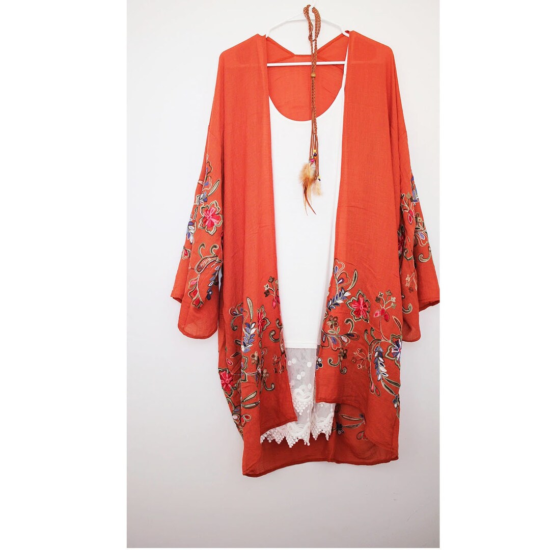 Fall Embroidery Floral Kimono for Women Etsy