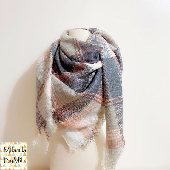 Pink Gray Blanket Scarf Scarf Blanket Unique Gifts Plaid
