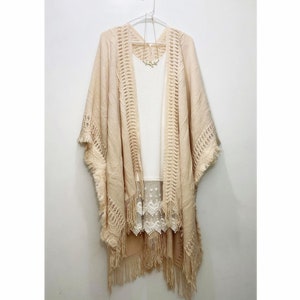 Nordic Pattern Cozy Knit Open front Poncho Cape Wrap Shawl