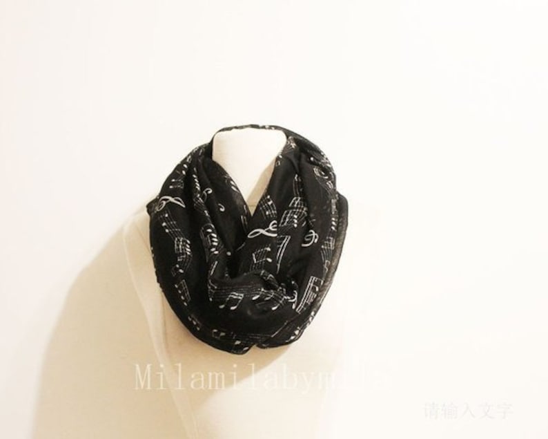 Music Infinity Scarf, Piano Infinity Scarf, Music Sheet Scarf, Music Note Scarf, Music Teacher Gift, Music Gift, Music Decor, Piano Shawl Black