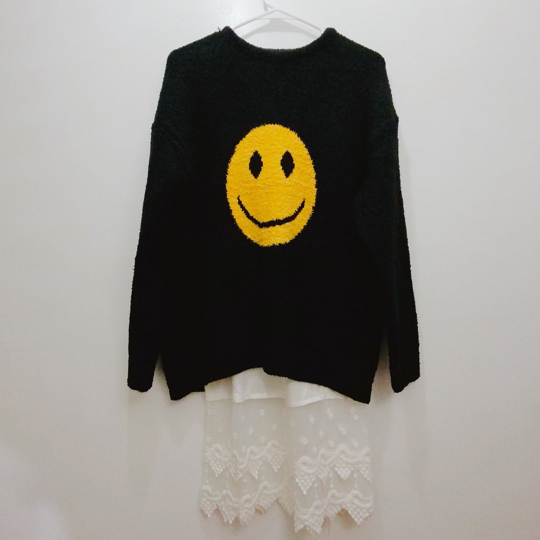 Black Smiley Face Sweater, Smiley Faces Sweatshirts, Cute Smiley Face ...