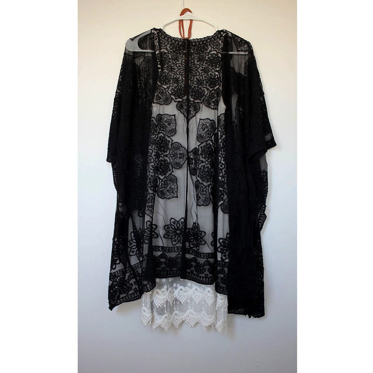 Black lace kimono cardigan hotsell