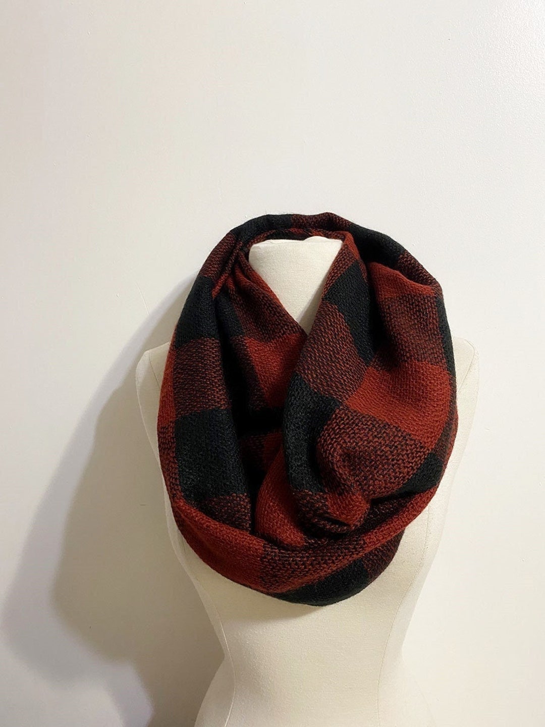 Red Black Buffalo Plaid Womens Winter Plaid Infinity Scarf Warm Tassel ...