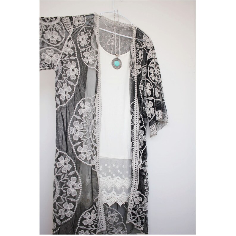 Navy Blue Lace Kimono Etsy