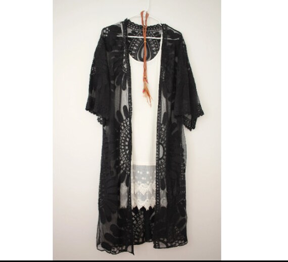 Black lace duster cardigan outlet