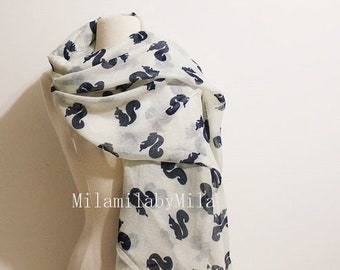 White Squirrel Scarf,Autumn Scarf,Ladies Women Scarves,Wrap Cover Up,Gifts For Her,penguin gift, Christmas Present