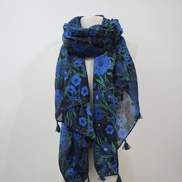 Scarfs for Women Lightweight Floral Flower Scarves for Spring Spring Fall Winter Shawl Wrap Navy Blue Black Dark Color Scarf