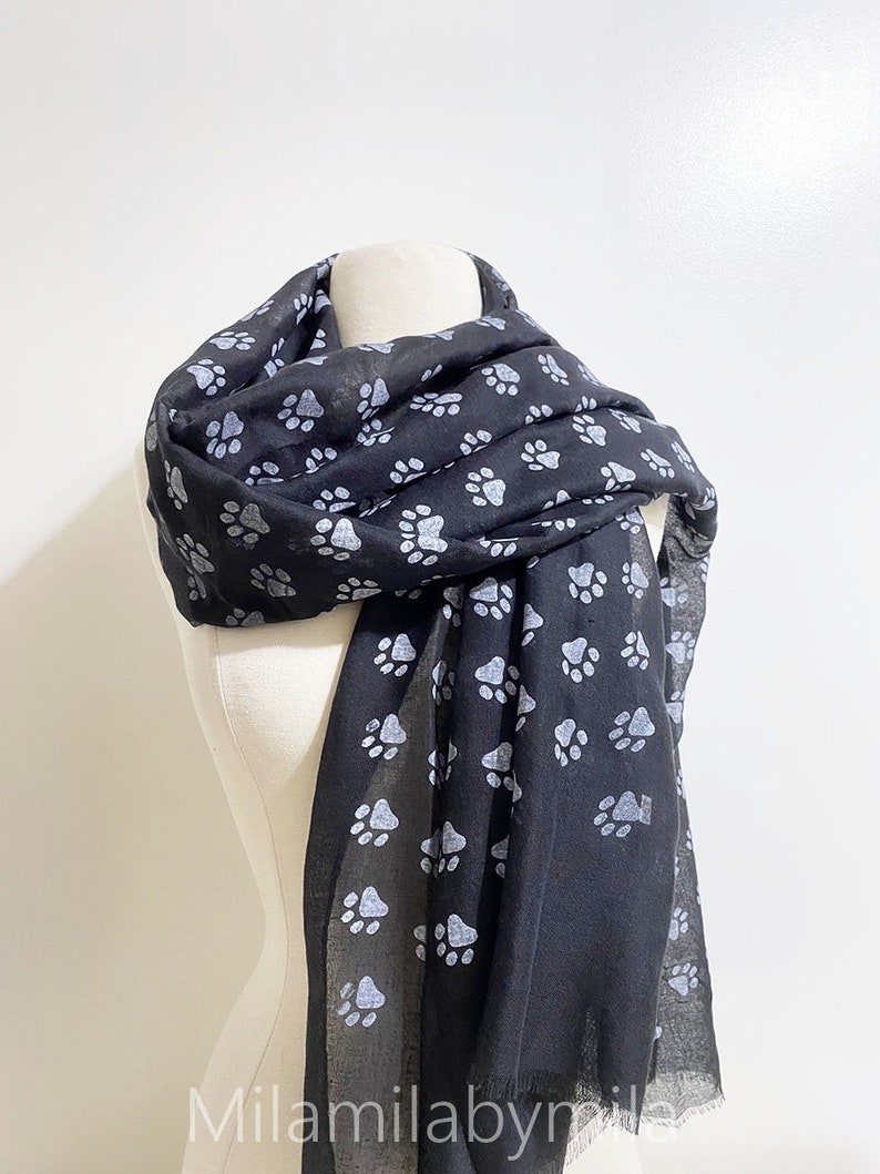 Dog Paw Scarf, Dog Paw Infinity Scarf, Off white black Scarf, Dog Paw Print Scarf,f,Ladies Women Scarves, Dog Lover Gift image 4