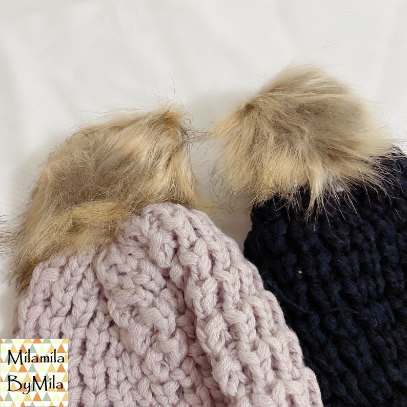 Black Hat with Faux Fur Pom Pom Ball