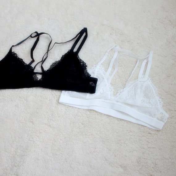 Buy 2 Get 1 Free Item, Black White Lace Triangle Bralette 