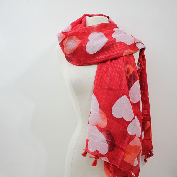 Red Hearts Love Scarf for Women Lightweight Small Red Hearts Print Fashion for Spring Fall Winter Scarves Shawl Wrap