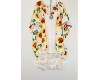 Sunflower Kimono Duster Cardigan Jacket Lightweight Beach Coverup Perfect for Summer Season!