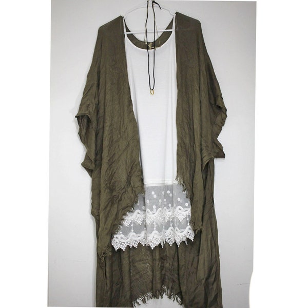 Olive Green Long Duster Kimono