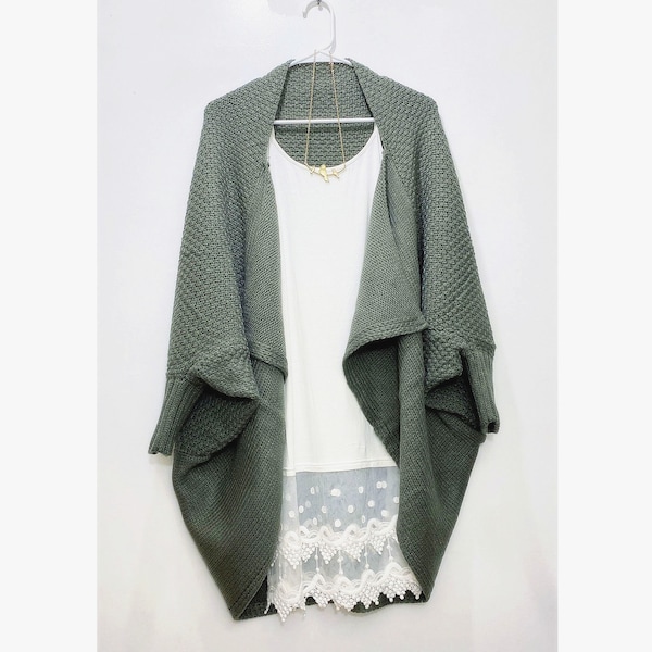 Gray Knit Women's Warm Shawl Wrap Cape Winter Cardigan Sweaters Open Front Poncho