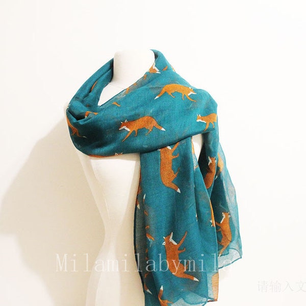 Fox Scarf, brown orange fox print scarf, Spring Summer Scarf,Autumn Scarf,Gifts For Her,Women Scarves,Gifts For Mom, Brown Scarf, Fire Fox