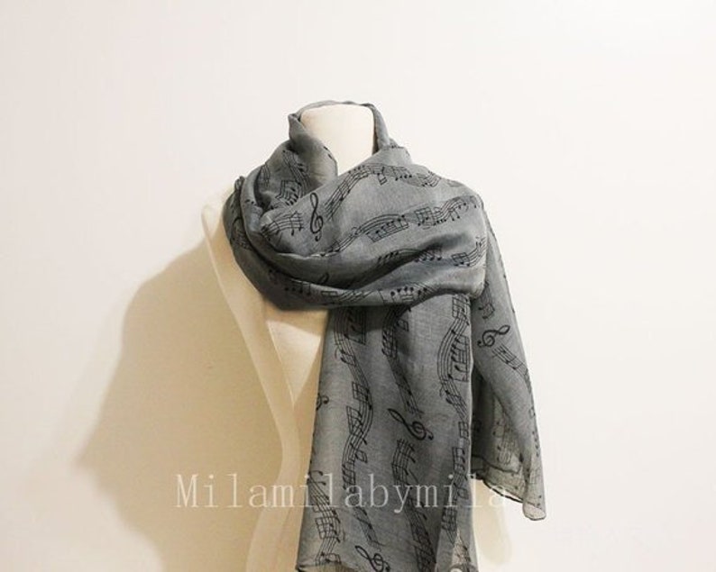 Music Infinity Scarf, Piano Infinity Scarf, Music Sheet Scarf, Music Note Scarf, Music Teacher Gift, Music Gift, Music Decor, Piano Shawl Gray