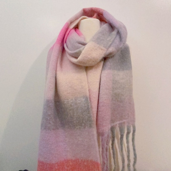 Pastel Pink Large Winter Fall Soft Scarf Shawl with Tassel,  handmade women scarves, winter scarves, women scarves, gift for wife