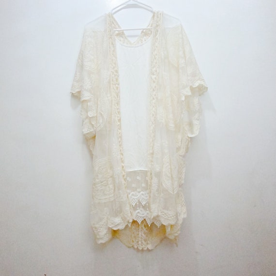 Ivory lace top kimono cardigan