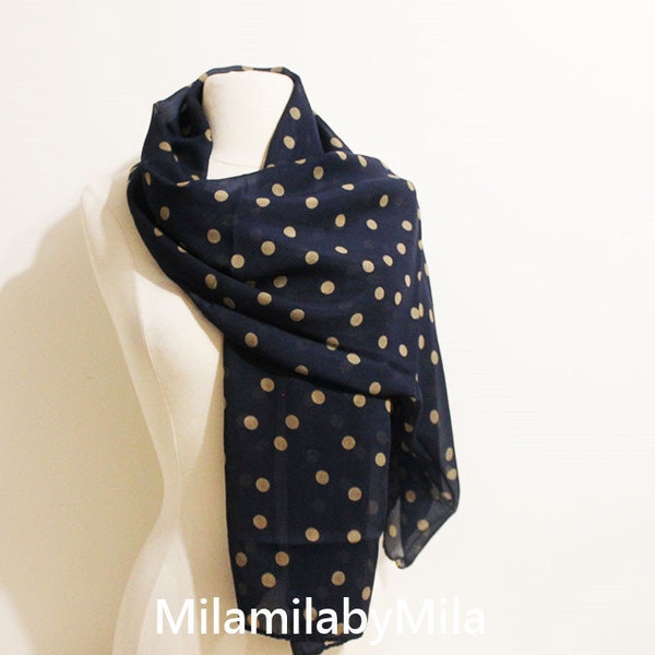 Foulard à pois, foulard à pois Infinity, foulard marine, foulard pour elle, foulard en mousseline, foulard de mode, cadeau pour maman, cadeau pour elle