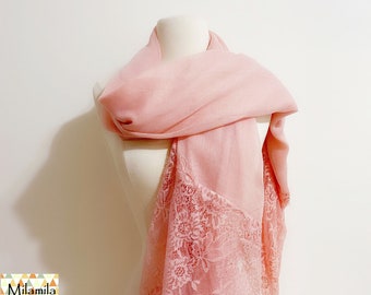 Pink lace scarf, bridesmaid shawl, lace shawl scarf, lace scarf for wedding, lace infinity scarf,woman scarf,scarves,gift scarf