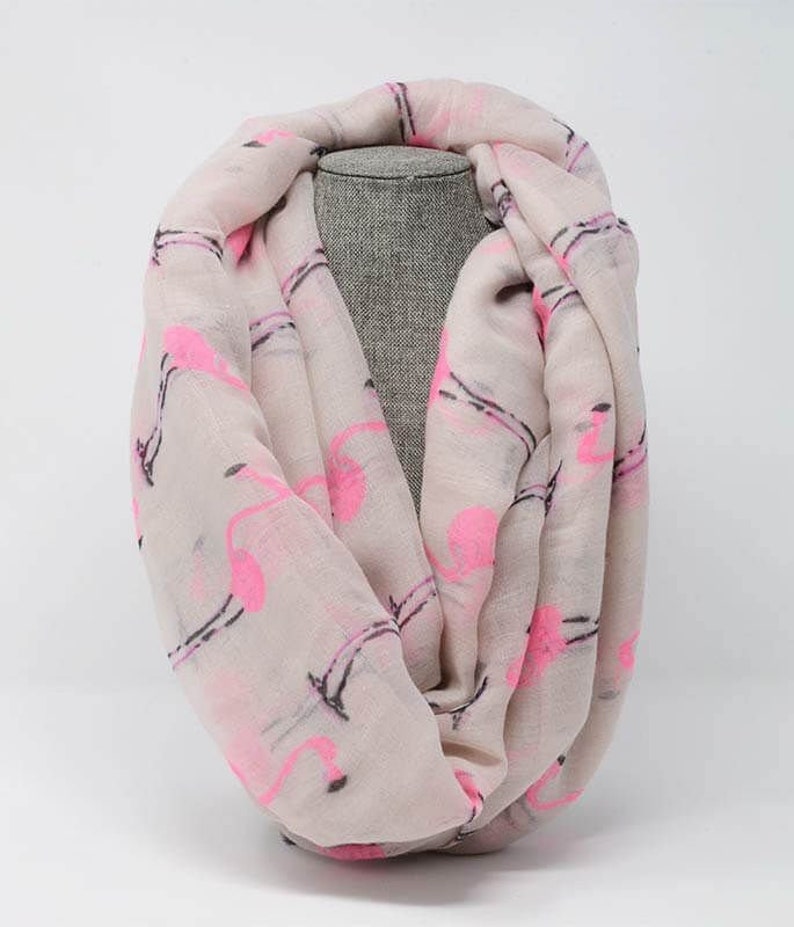 Pink Flamingo scarf, Fashion Scarf, Christmas Gift, women Fashion Accessory, animal scarves, flamingo lover, Gift scarf Beige
