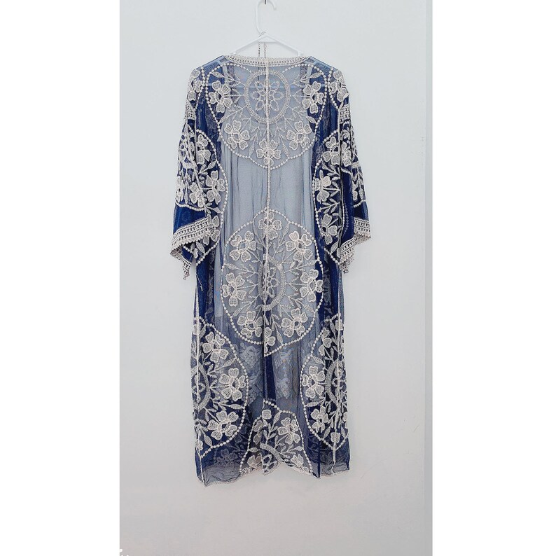 Navy Blue Lace Kimono Etsy