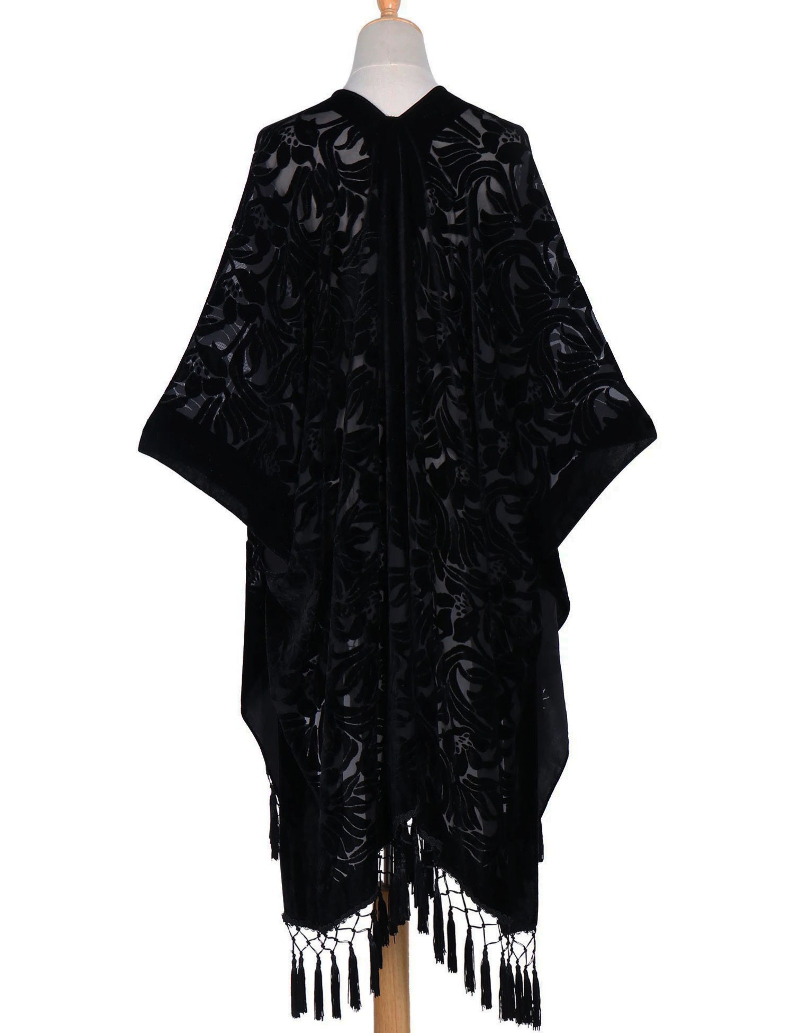 Black Burnout Velvet Kimono With Rose and Leaf - Etsy