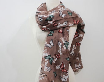 Butterfly Women's Scarves Lady Light Soft Fashion Solid Scarf Wrap Shawl For Spring Summer season Taupe Brown Green Butterflies Print