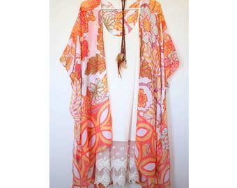 Hibiscus floral Beach cover up Kimono for her