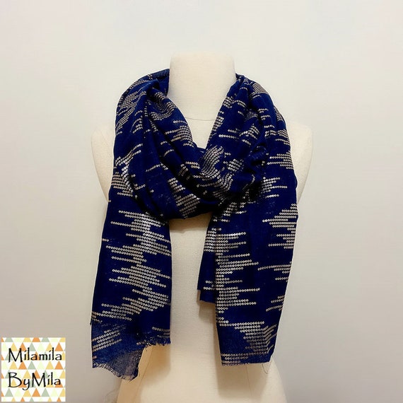 Navy print scarf deals