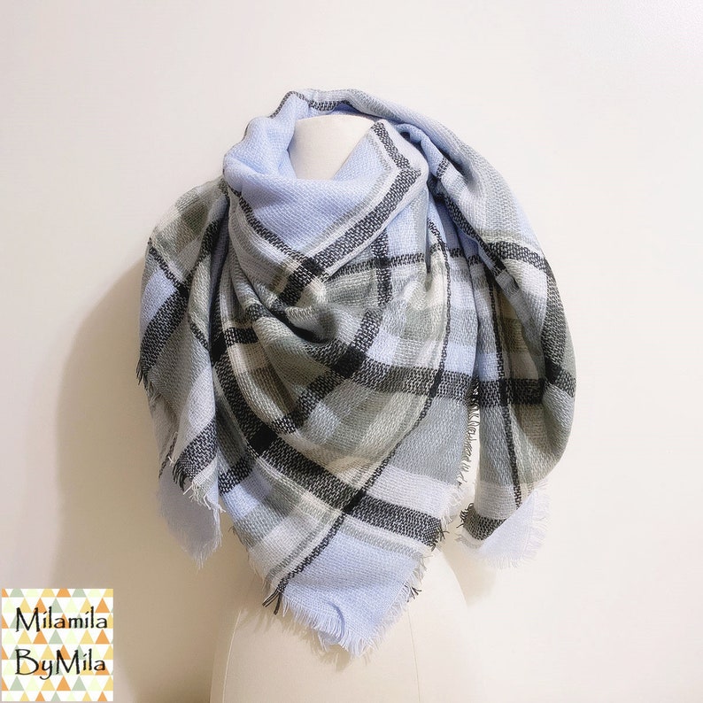 Baby Blue Black Blanket Scarf Unique Gifts Plaid Blanket Etsy