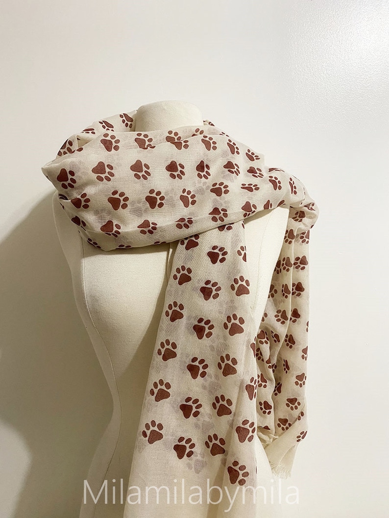 Dog Paw Scarf, Dog Paw Infinity Scarf, Off white black Scarf, Dog Paw Print Scarf,f,Ladies Women Scarves, Dog Lover Gift image 1