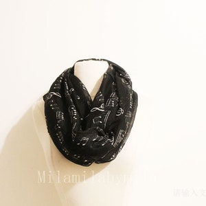 Gray Music Infinity Scarf, Piano Infinity Scarf, Music Sheet Scarf, Music Note Scarf, Music Teacher Gift, Music Gift, Piano Shawl Black