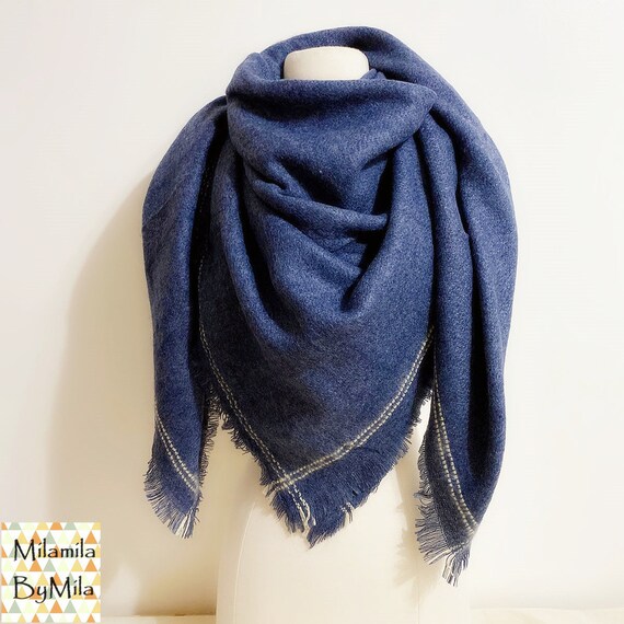 Navy Blue Blanket Scarf Bridesmaid Shawl Oversized Scarf 