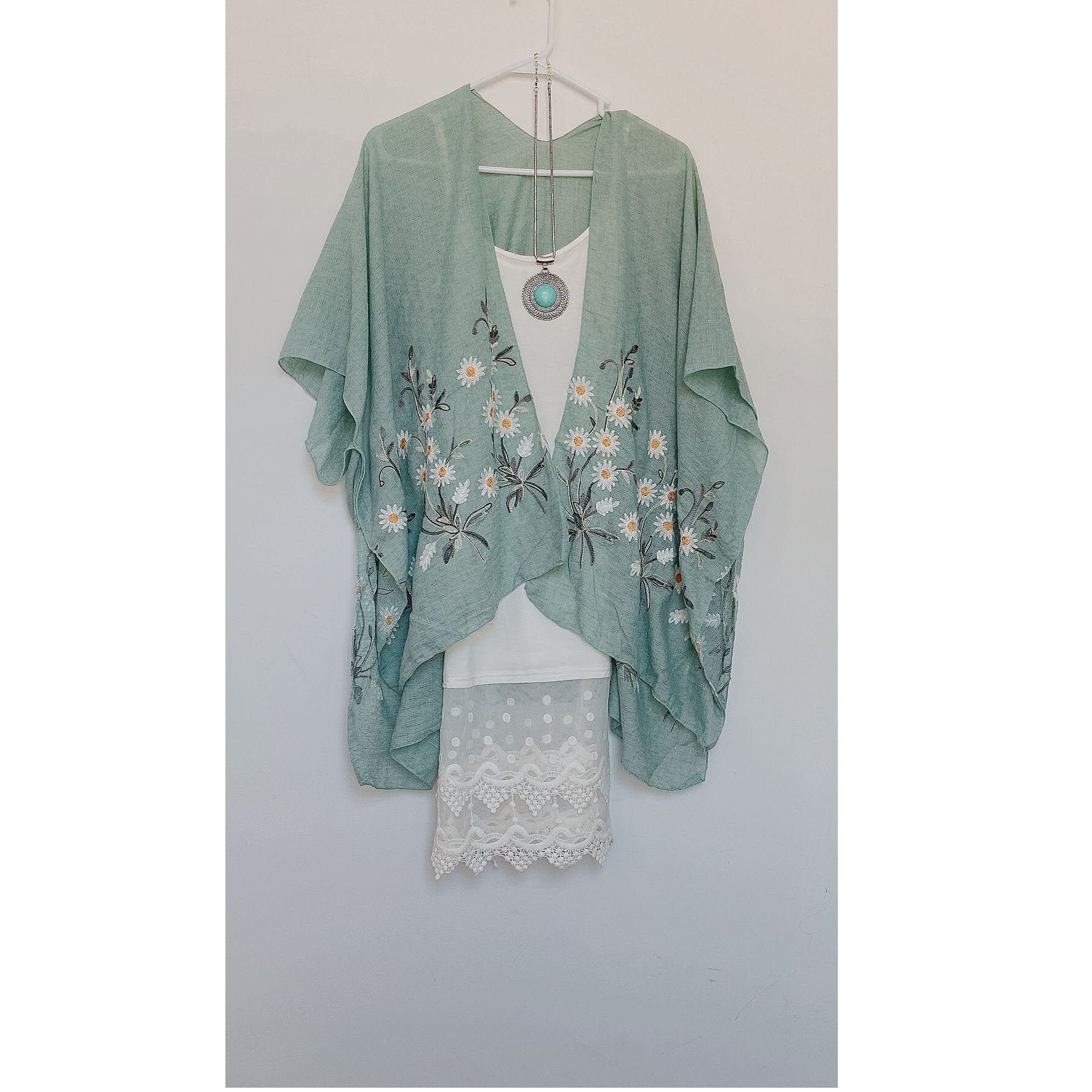 Kimono Mint Green Spring Daisy Kimono Embroidered Floral Etsy