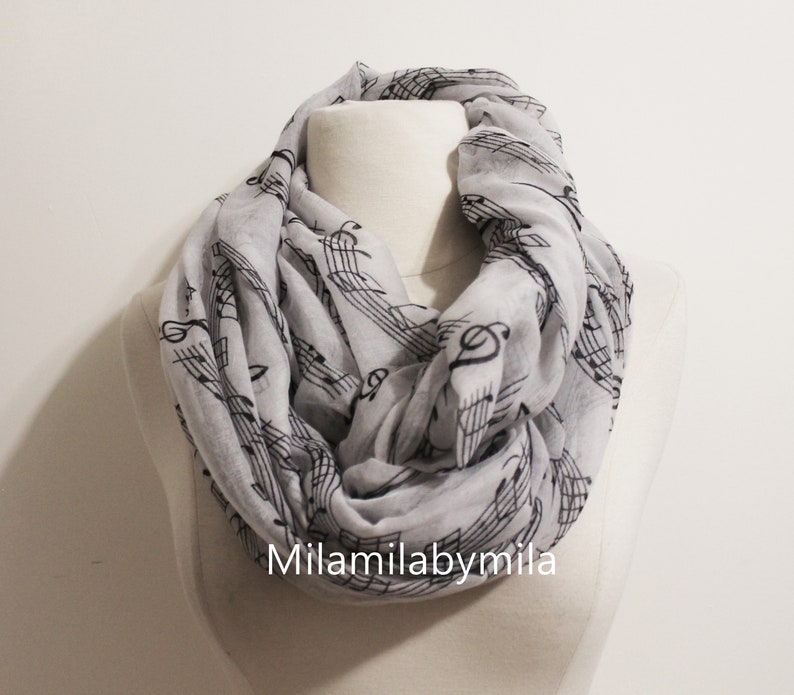 Music Infinity Scarf, Piano Infinity Scarf, Music Sheet Scarf, Music Note Scarf, Music Teacher Gift, Music Gift, Music Decor, Piano Shawl image 1