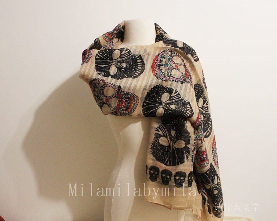 Skull Scarf Halloween Scarf Day of the Dead Scarf Sugar Skull Scarf Women Fashion Accessories Holidays Christmas Gift for Her Etsy