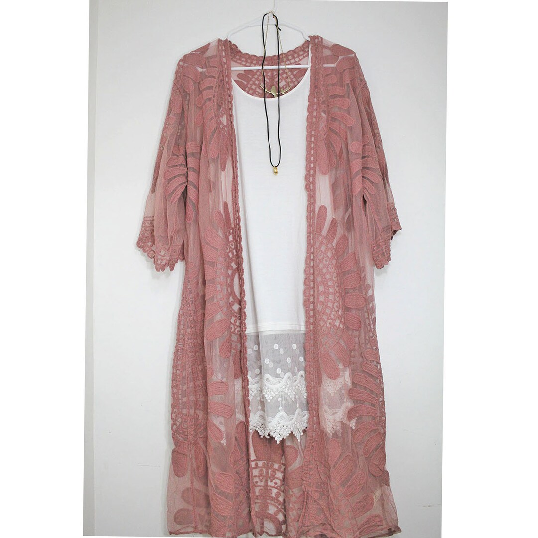 Dusty Pink Lace Kimono Etsy Canada