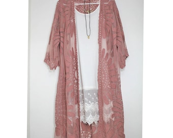 Dusty Pink Lace Kimono