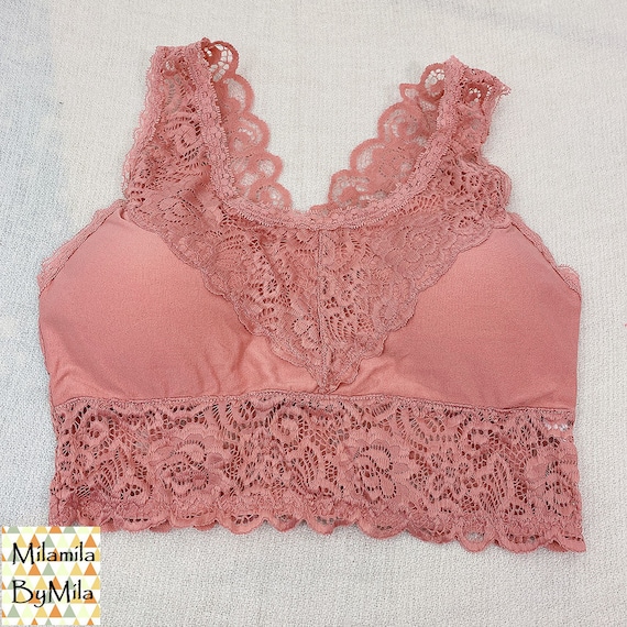 Comfy Everyday Lace Bralette Yoga Bra, Lace Crop Top, Breathable and Comfy,  Non-wired, Padded Bralette Purple White 