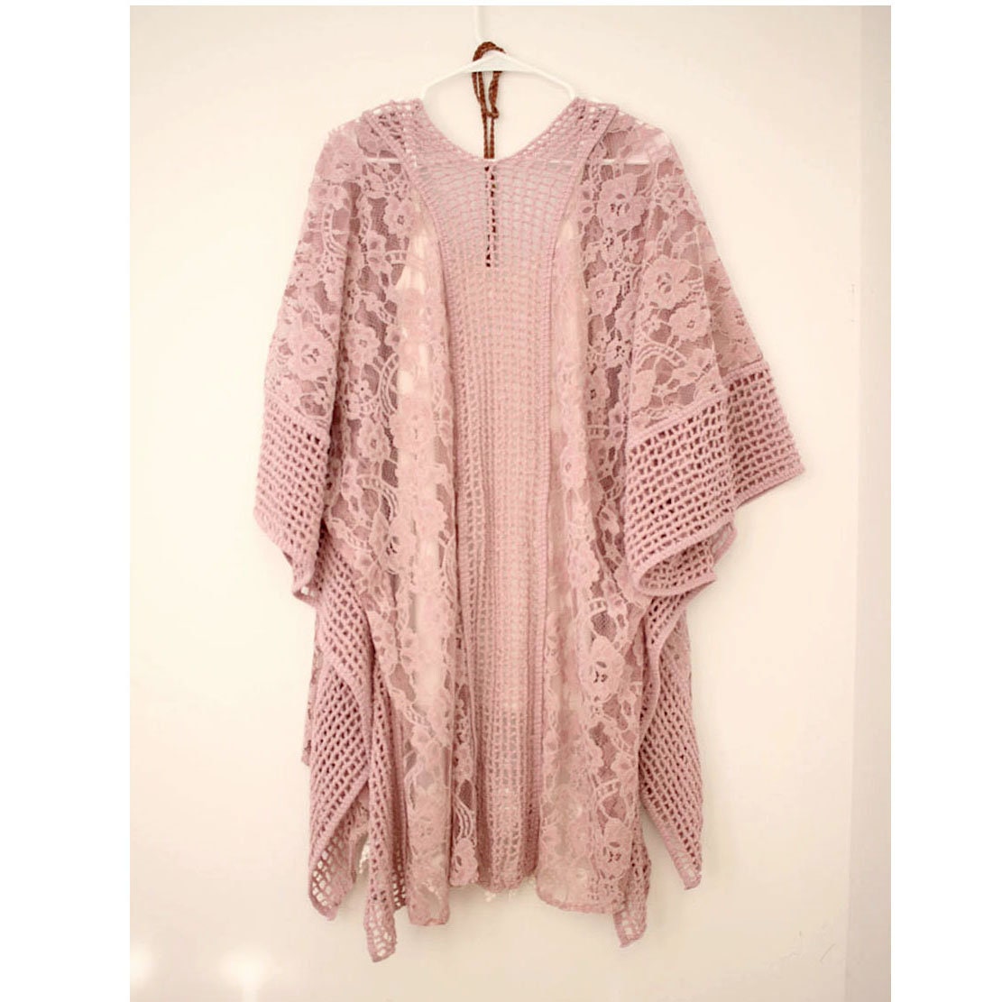 Kimono Crochet Knit Lace Dusty Pink Boho Women Kimono Cardigan Etsy UK