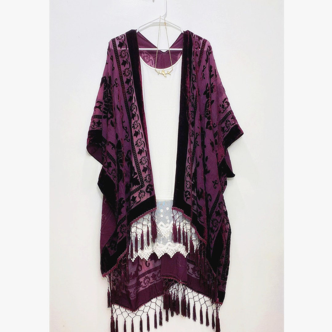 Kimono Velvet Burnout Bohemian Kimono Cardigan Summer Fall Elegant ...