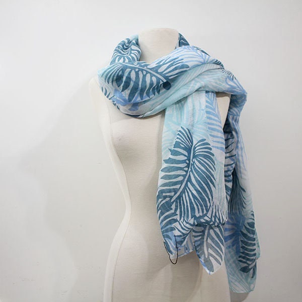 Tropical Plant Scarfs Scarves Blue Green Palm Leaf Lady Light Soft Fashion Solid Scarf Wrap Shawl For Spring Summer season holiday gift