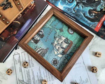 Pirate Voyage Dice Tray, Personalised Dnd Dice Tray, Gaming Dice Tray, TTRPG Dice Tray,